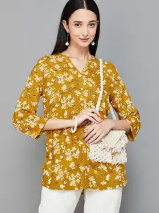Melange by Lifestyle Floral Printed Mandarin Collar Straight Kurti