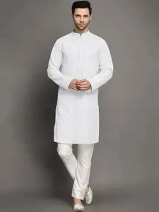 Utsav Fashion Mandarin Collar Long Sleeves Ethnic Motifs Embroidered Kurta with Trouser
