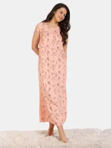 Zivame Floral Printed Printed Round Neck Maxi Nightdress