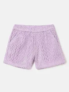 United Colors of Benetton Girls Floral Self Design Mid-Rise Shorts