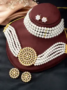 Peora Set Of 2 Gold-Plated Beads Beaded Necklace With Earrings