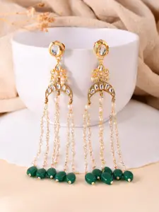 Silvermerc Designs Gold-Plated Beaded & Stone Studded Classic Chandelier Drop Earrings