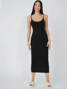 AAHWAN Shoulder Straps Bodycon Midi Dress