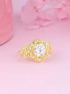 GIVA Gold-Plated 925 Sterling Silver Stone Studded Finger Ring