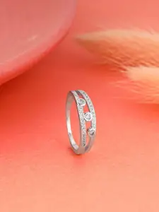 GIVA Rhodium Plated 925 Sterling Silver Stones Studded Finger Ring