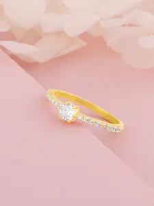 GIVA Gold-Plated 925 Sterling Silver Cubic Zirconia Studded Finger Ring