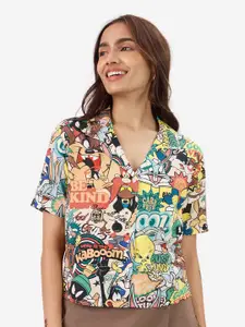 The Souled Store White Floral Printed Looney Tunes Casual Shirt