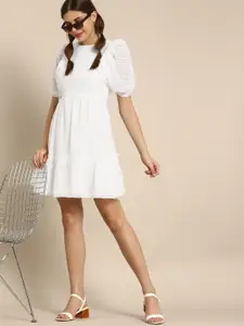 BAESD Self Design Puff Sleeves A-Line Dress