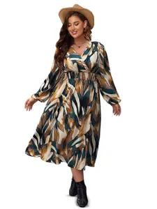 BAESD Abstract Printed Crepe Fit & Flare Midi Dress