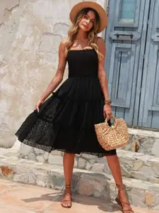 BAESD Self Design Smocked Tiered Fit & Flare Midi Dress