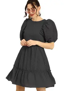 BAESD Self Design Puff Sleeves A-Line Dress