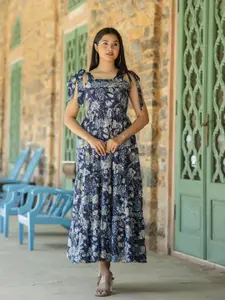 Nayo Floral Printed Fit & Flare Cotton Maxi Dress
