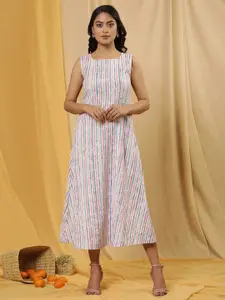 W Striped Boat Neck A-Line Dress