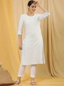 W White Floral Embroidered White Romance Straight Kurta