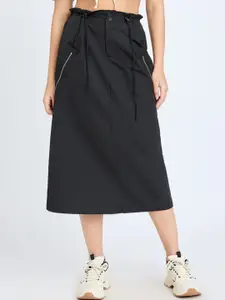 FREAKINS Women Side-Zipped Pure Cotton A-Line Midi Skirts