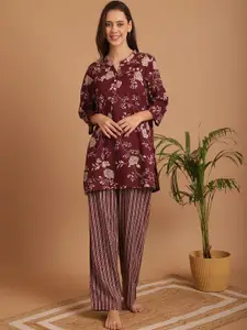 Indreams Floral Printed Pure Cotton Night suit