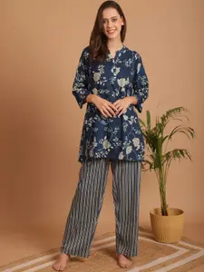 Indreams Floral Printed Pure Cotton Night suit