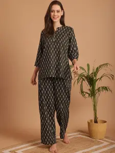 Indreams Ethnic Printed Pure Cotton Night Suit