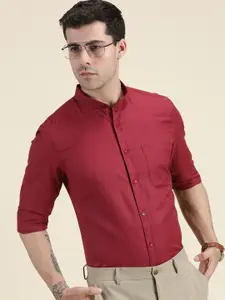 encore by INVICTUS Red Original Slim Fit Band Collar Casual Shirt