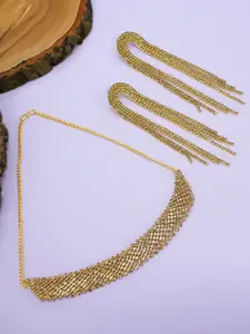 PRIVIU Gold Plated Cubic Zirconia Studded Necklace and Earrings