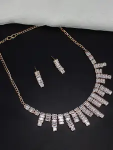 PRIVIU Rose Gold Plated Cubic Zirconia Studded Necklace and Earrings