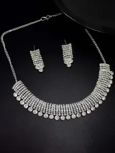 PRIVIU Silver-Plated Cubic Zirconia Studded Necklace and Earrings
