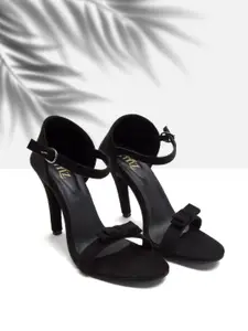 STYLZINDIA Bow Detail Open Toe Ankle Loop Velvet Stiletto Heels