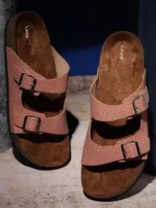 Lavie Textured Open Toe Flats with Buckles