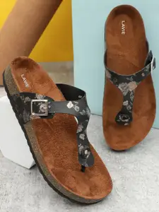 Lavie Printed T-Strap Flats with Buckles