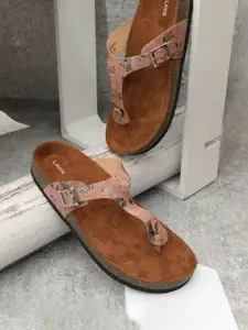 Lavie Printed T-Strap Flats with Buckles