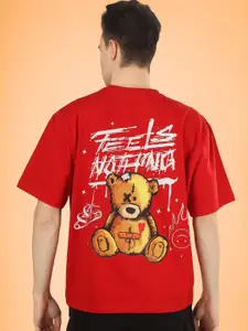 WEARDUDS Teddy Bear Printed Drop-Shoulder Sleeves Oversized T-shirt