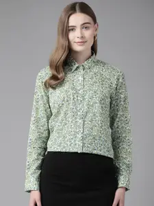 English Navy Women Floral Printed Formal Shirt