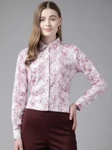 English Navy Women Floral Printed Formal Shirt
