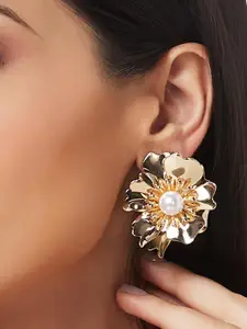Globus Gold-Plated  Beaded Floral Studs Earrings