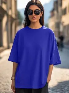 JUNEBERRY Bio Finish Drop-Shoulder Sleeves Pure Cotton Oversized Tshirt