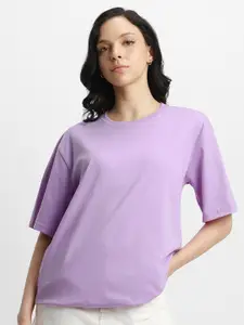 JUNEBERRY Pure Cotton Bio Finish Drop Shoulder Sleeves Oversized T-shirt