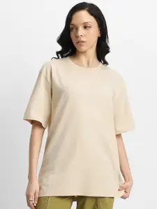 JUNEBERRY Drop-Shoulder Sleeves Oversized Pure Cotton Bio Finish T-shirt