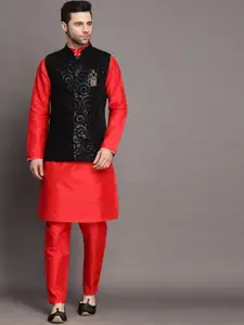 Utsav Fashion Mandarin Collar Long Sleeves Straight Kurta with trouser & Jacket