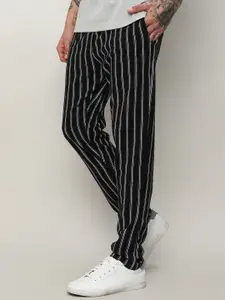 Campus Sutra Men Striped Mid-Rise Cotton Track Pants