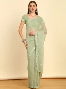 Soch Floral Beads and Stones Pure Chiffon Fusion Saree