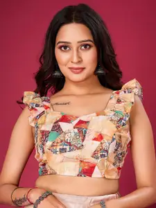 flaher Printed Sweetheart Neck Silk Saree Blouse