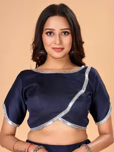 flaher Embellished Boat Neck Silk Ready To Wear Saree Blouse