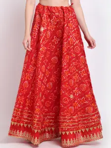 SOUNDARYA Ethnic Motifs Printed Pure Cotton Gota Patti Flared Maxi Skirt
