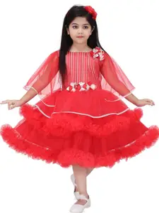 BAESD Girls Embellished Round Neck Flared Sleeve Layered Net Fit & Flare Dress