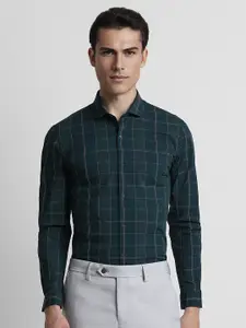 Peter England Slim Fit Windowpane Checks Spread Collar Long Sleeves Formal Shirt