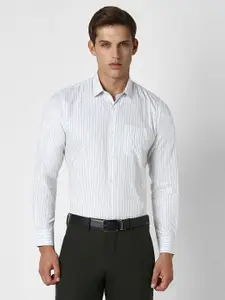 Peter England Slim Fit Vertical Stripes Spread Collar Formal Shirt