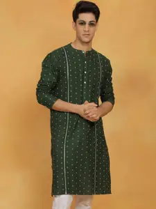 VASTRAMAY Geometric Woven Design Mandarin Collar Cotton Kurta