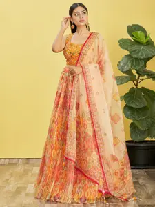FABPIXEL Embroidered Sequinned Semi-Stitched Lehenga & Unstitched Blouse With Dupatta