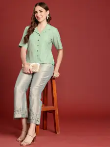 Anouk Geometric Embroidered Cotton Shirt Style Top