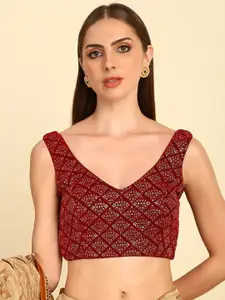Soch Embellished V-Neck Sequinned Velvet Saree Blouse